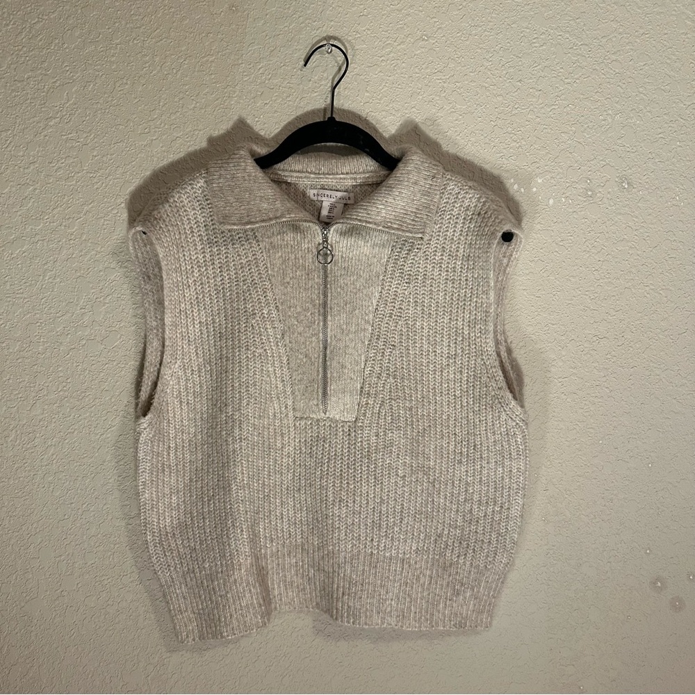 Sincerely Jules Cream Quarter Zip Sweater Vest